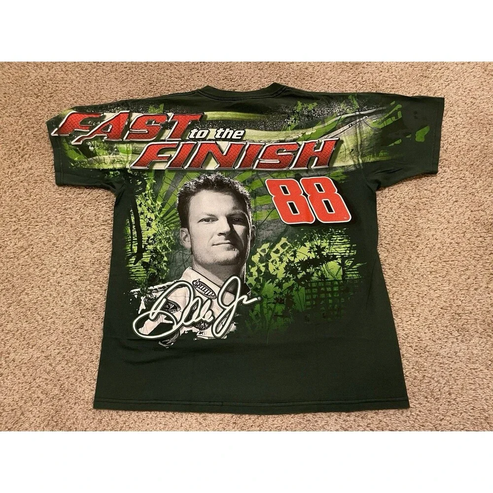 Vintage Chase Dale Jr Tee Shirt Mens Large Green All Over Print Racing Nascar